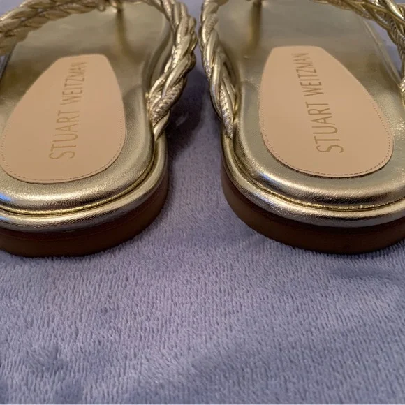 Stuart Weitzman Women’s Metallic Napa Woven Calypso Flat Sandals| size 8 1/2 - Picture 6 of 9